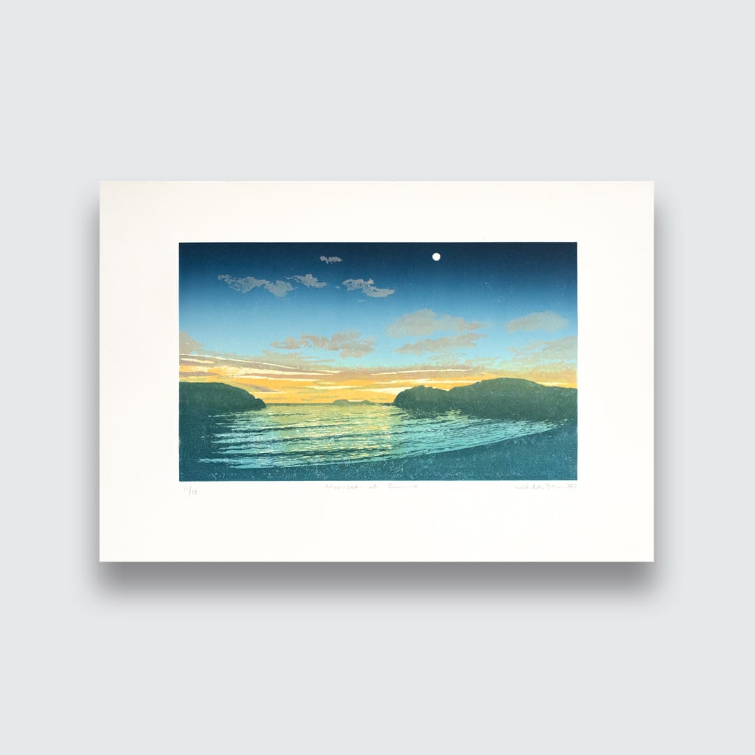 Moonset at Sunrise - Linocut Reduction Print