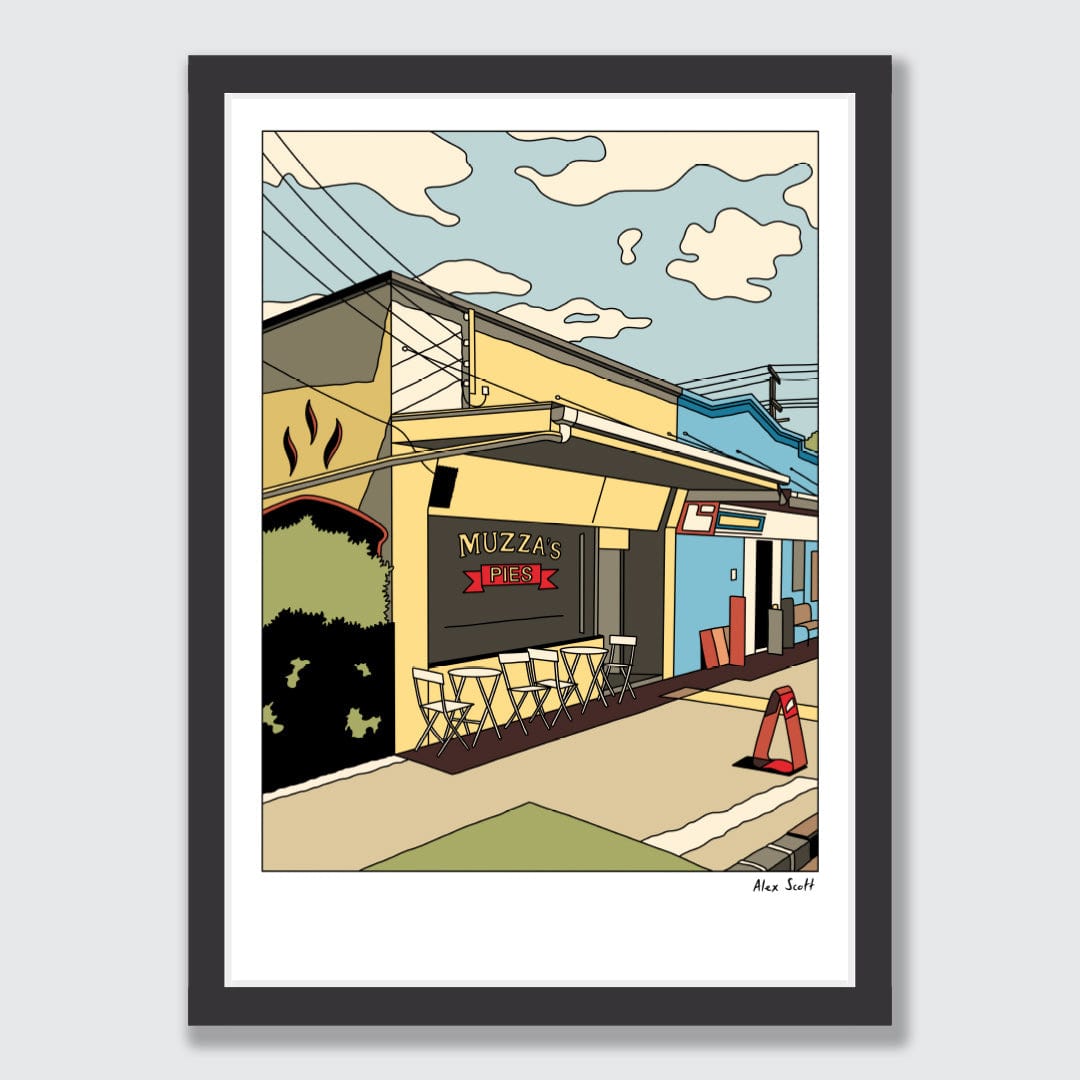 Muzza’s Pies Mt Albert Art Print by Alex Scott
