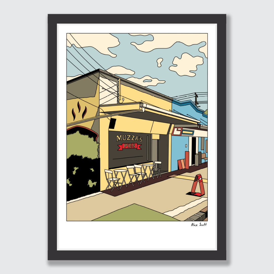 Muzza’s Pies Mt Albert Art Print by Alex Scott