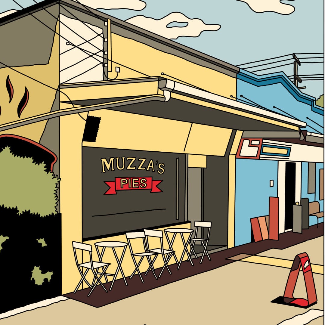Muzza’s Pies Mt Albert Art Print by Alex Scott