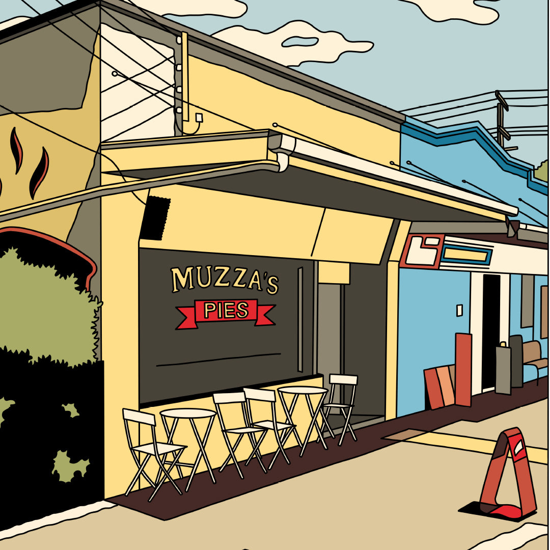 Muzza’s Pies Mt Albert Art Print by Alex Scott