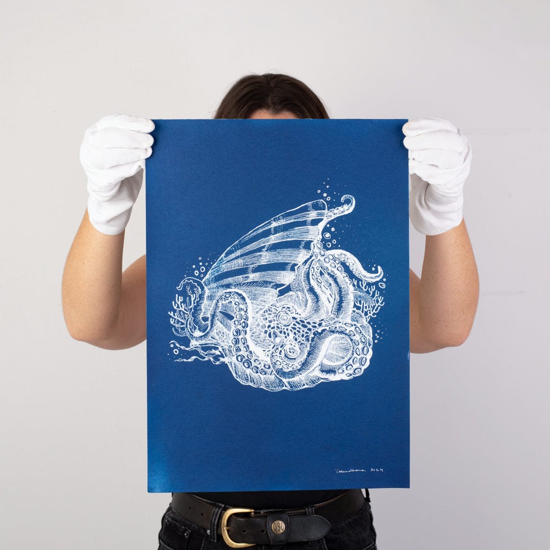 Octopus Explorer Cyanotype Original Artwork by Vasundhara Singh