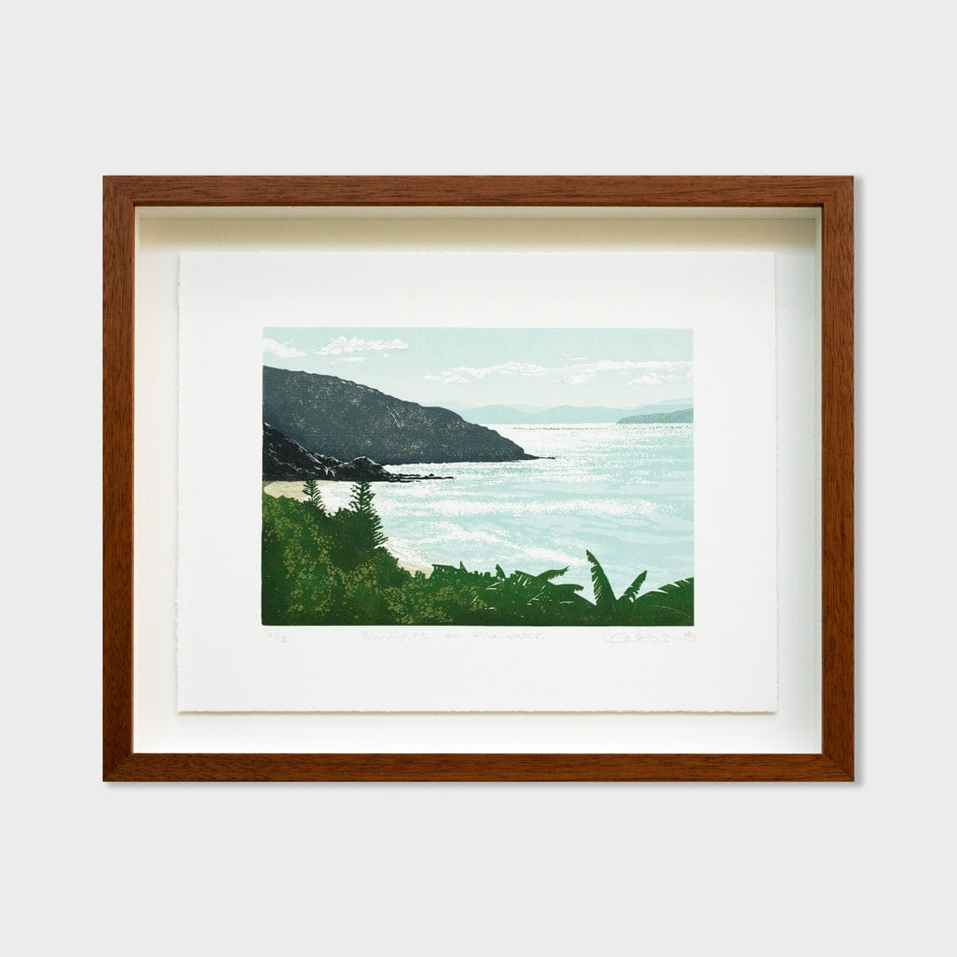Bespoke Framed Sunlight On The Water Linocut Reduction Print by Kate Steiner