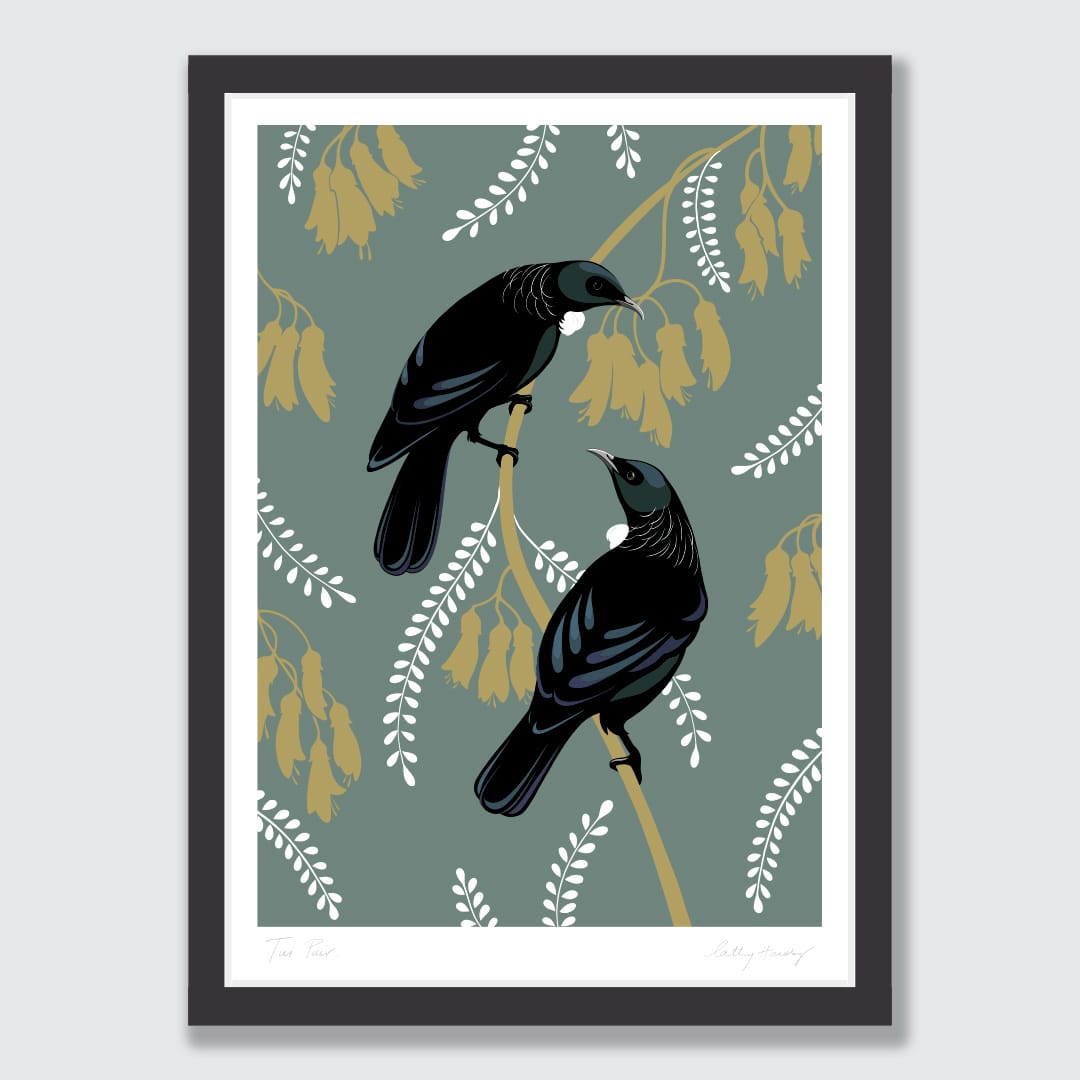 Tui Pair Teal Art Print by Cathy Hansby