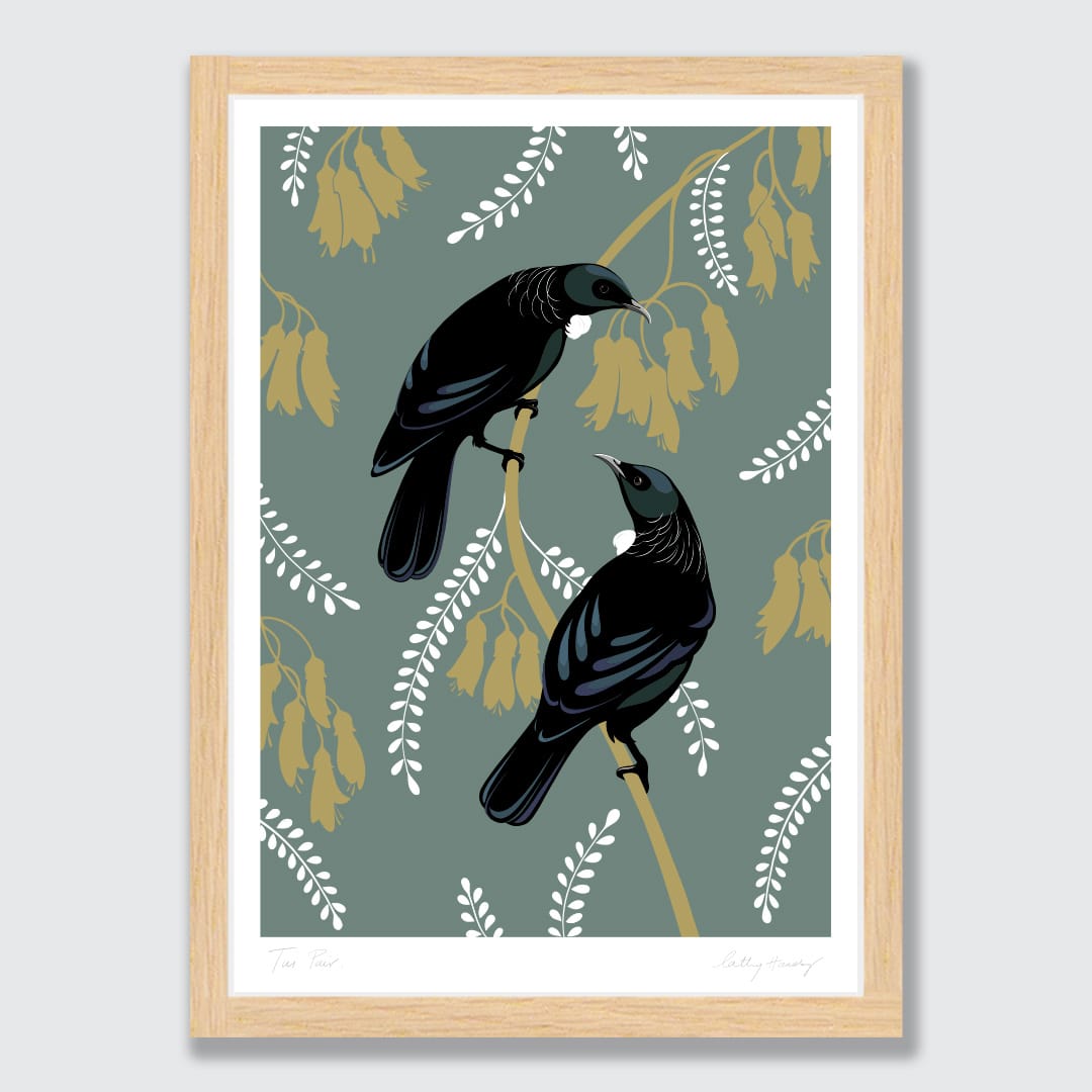 Tui Pair Teal Art Print by Cathy Hansby