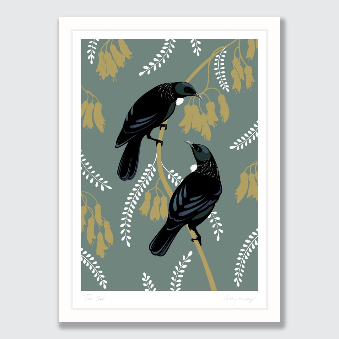 Tui Pair Teal Art Print by Cathy Hansby