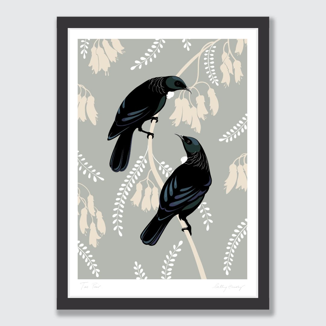 Tui pair eggshell Art Print by Cathy Hansby