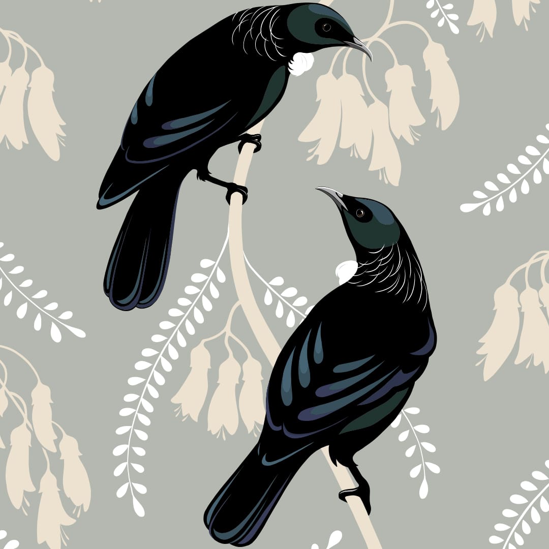 Tui pair eggshell Art Print by Cathy Hansby