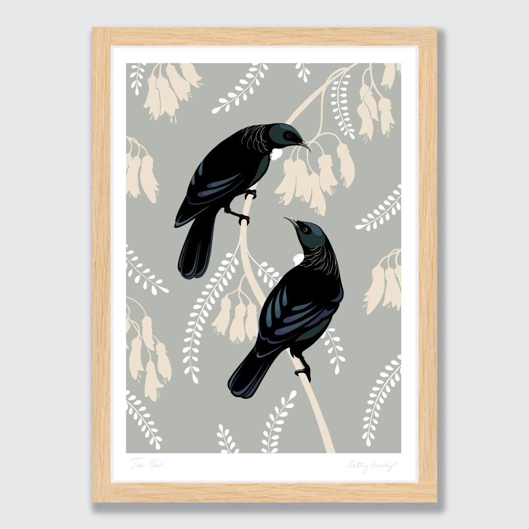 Tui pair eggshell Art Print by Cathy Hansby