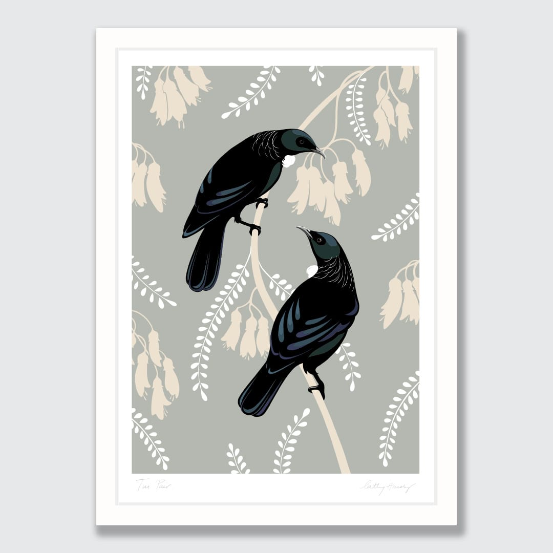 Tui pair eggshell Art Print by Cathy Hansby