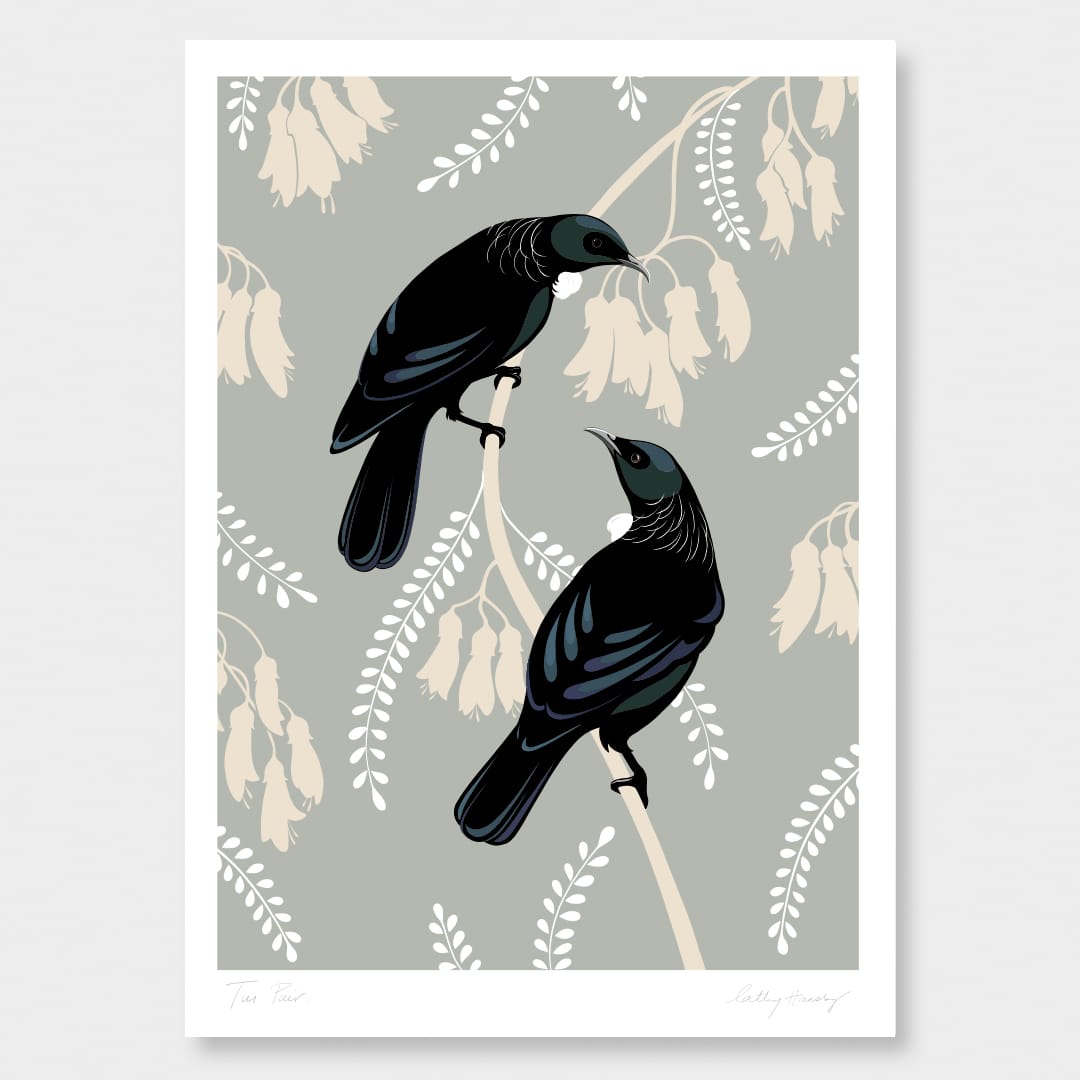 Tui pair eggshell Art Print by Cathy Hansby