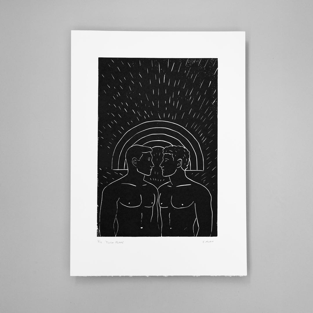 Twin Flame Linocut Reduction Print by Jackson Munn