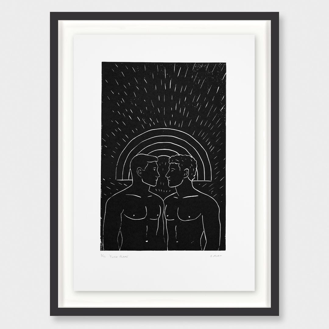 Twin Flame Linocut Reduction Print by Jackson Munn