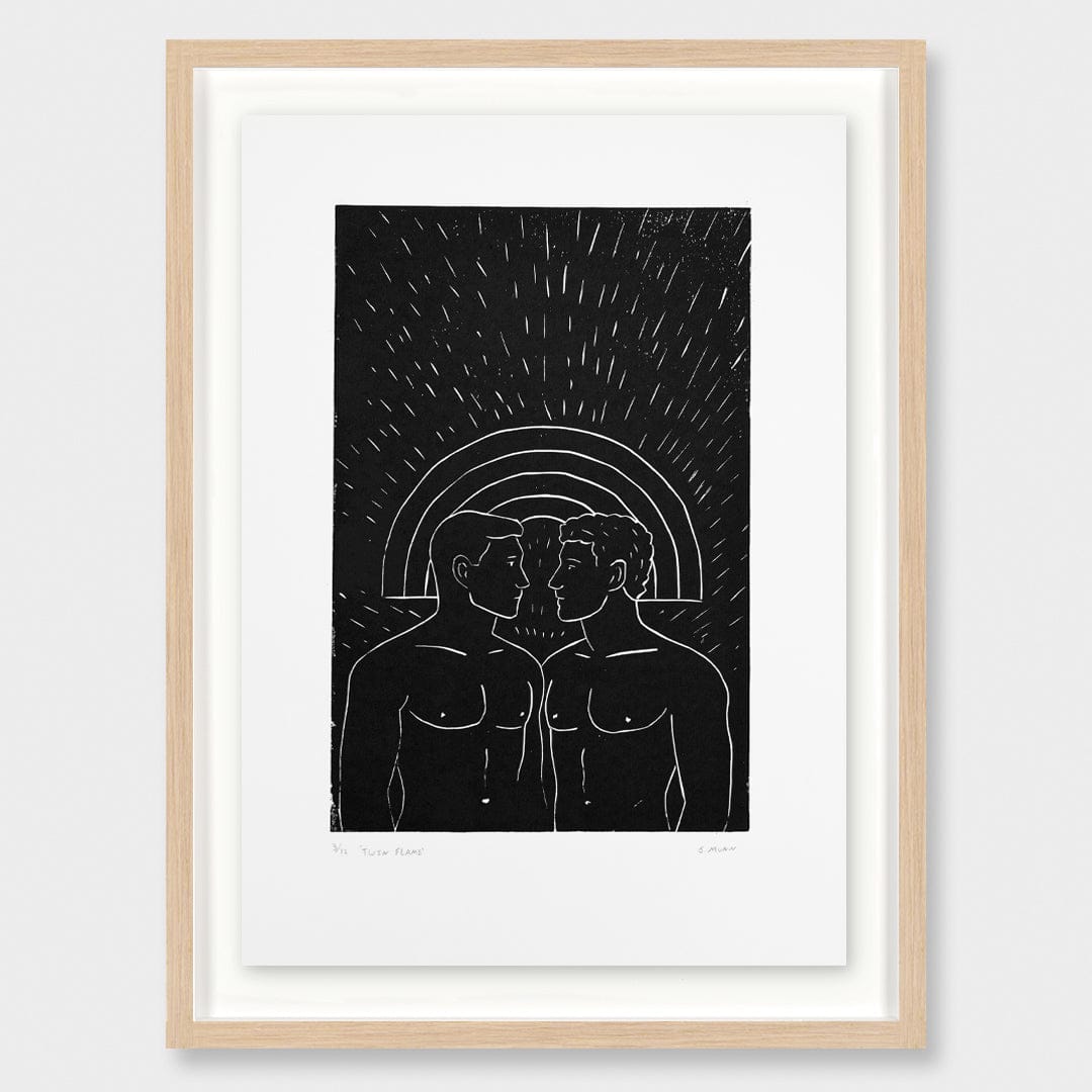 Twin Flame Linocut Reduction Print by Jackson Munn