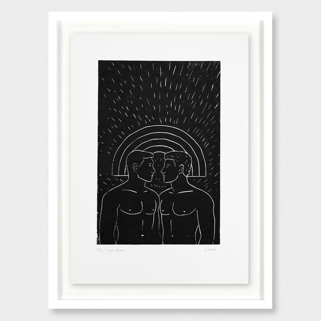Twin Flame Linocut Reduction Print by Jackson Munn