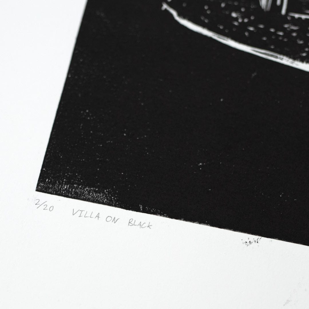 Villa on Black Linocut Reduction Print by Jackson Munn