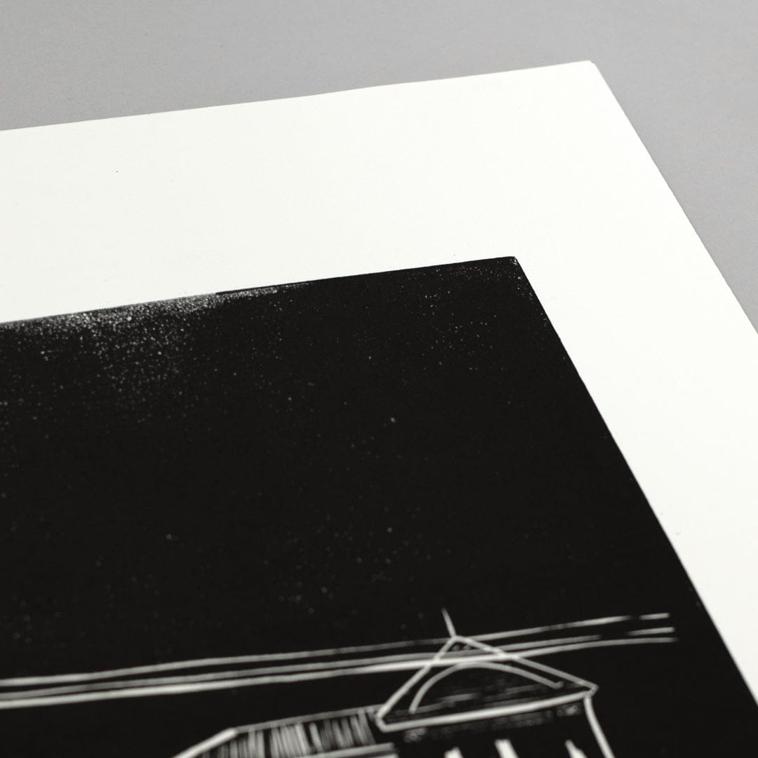 Villa on Black Linocut Reduction Print by Jackson Munn