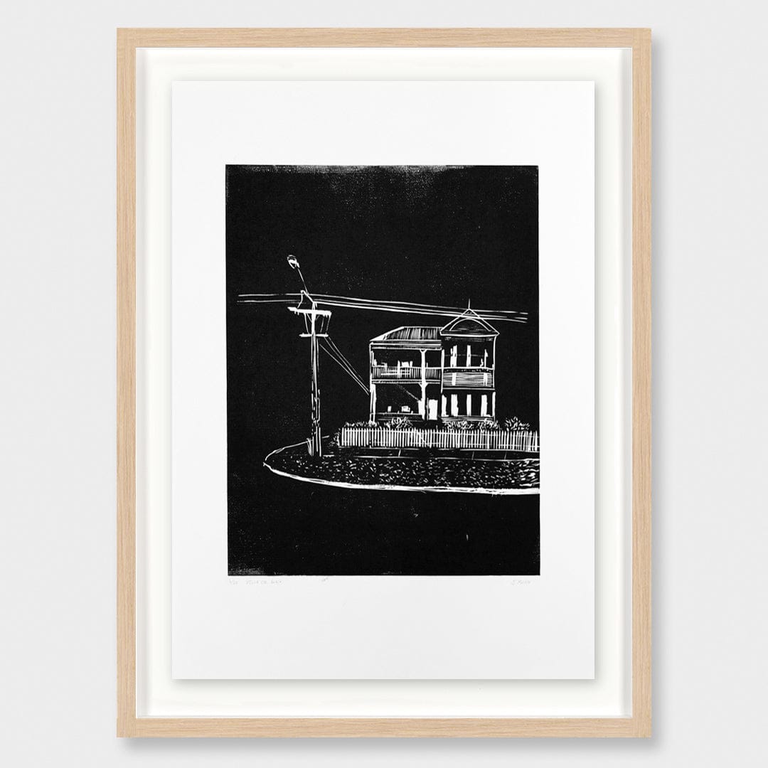 Villa on Black Linocut Reduction Print by Jackson Munn