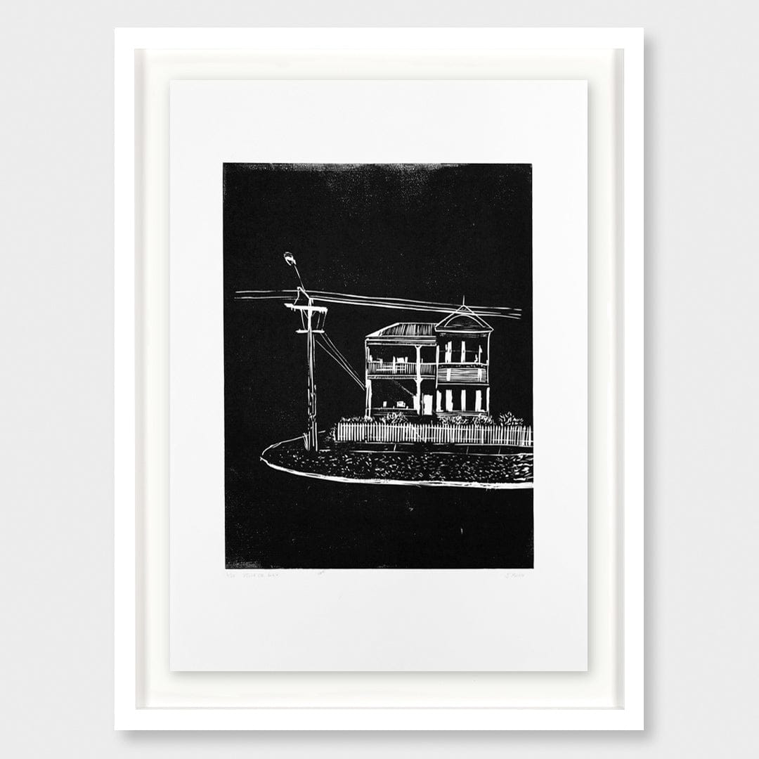 Villa on Black Linocut Reduction Print by Jackson Munn