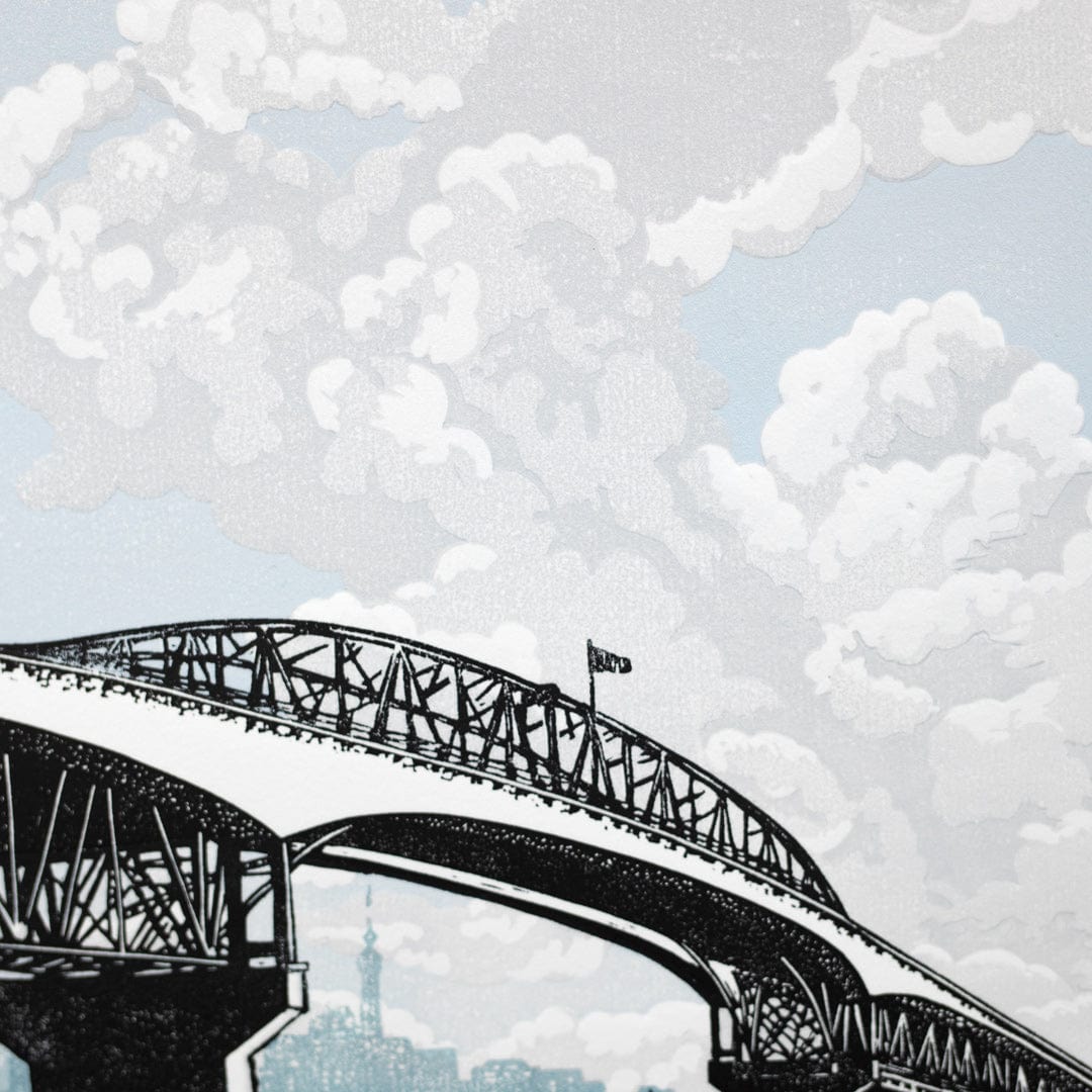 Waitemata Harbour Bridge Linocut Reduction Print by Kate Steiner