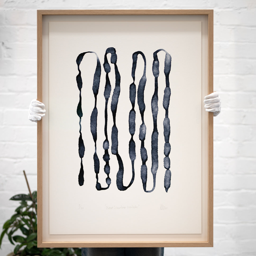 Bespoke Framed Limited Edition Wave Counting - Waiheke Art Print by Sarah Parkinson