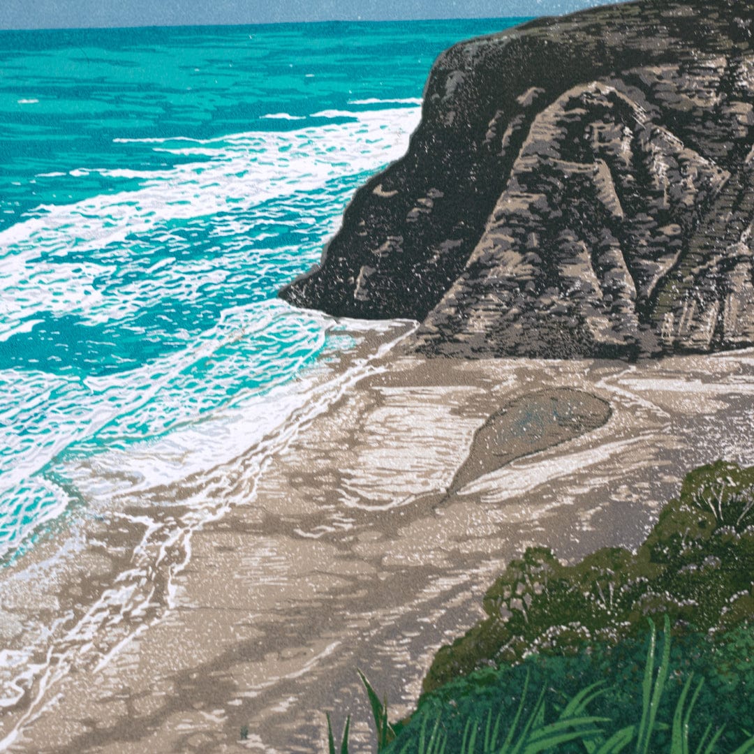 West Coast, Waitakere Ranges Linocut Reduction Print by Kate Steiner