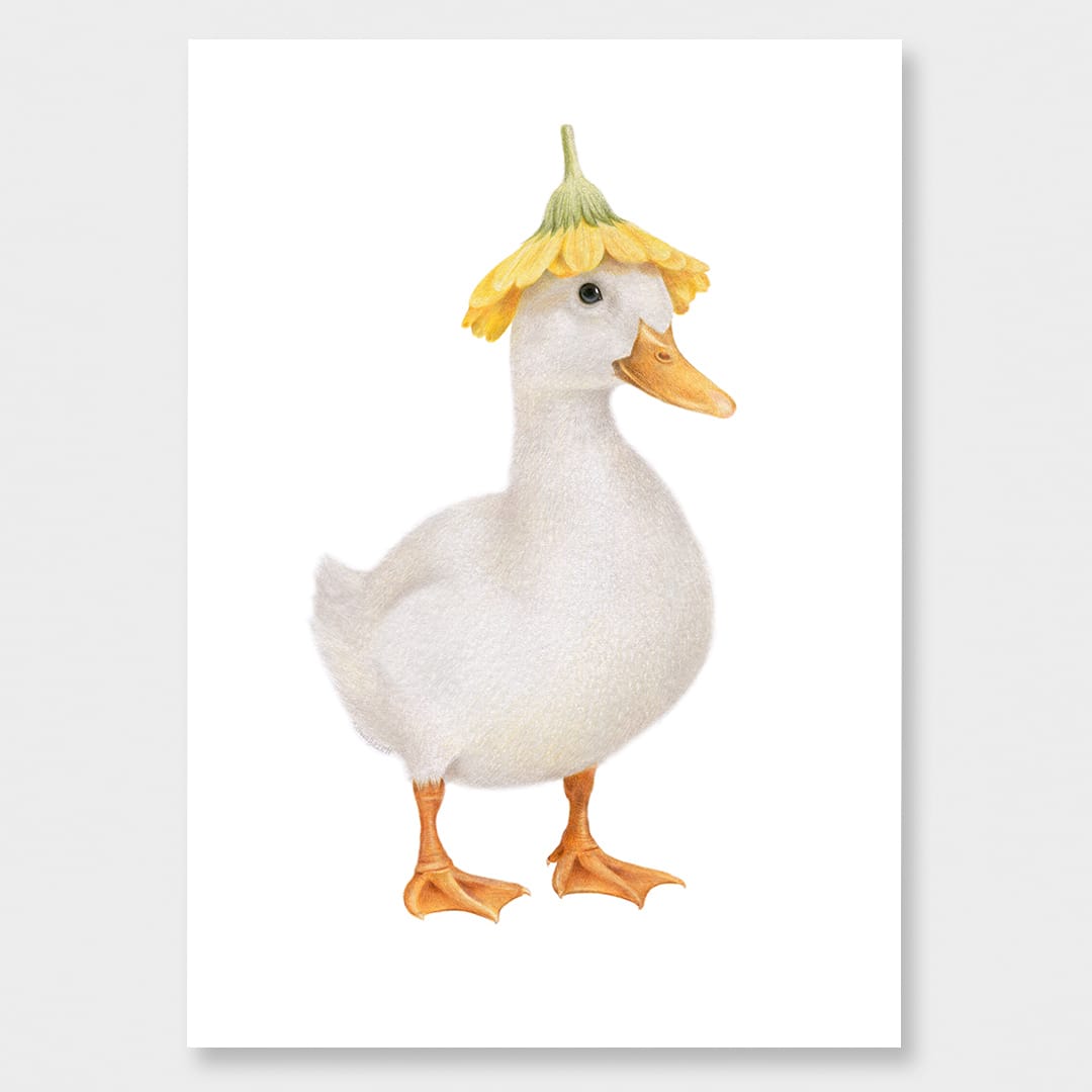 White Duck with Flower Hat Art Print by Olivia Bezett