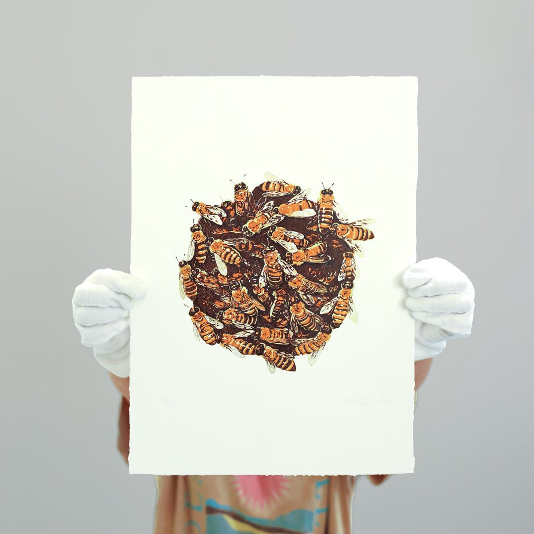 Abuzz Linocut Reduction Print by Kate Steiner