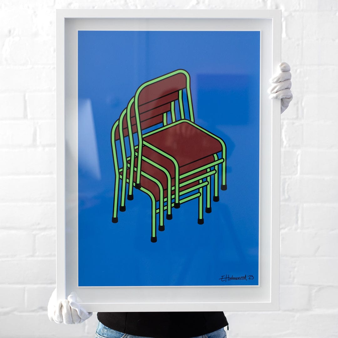 Bespoke Framed Chairs Up Art Print by Emile Holmewood