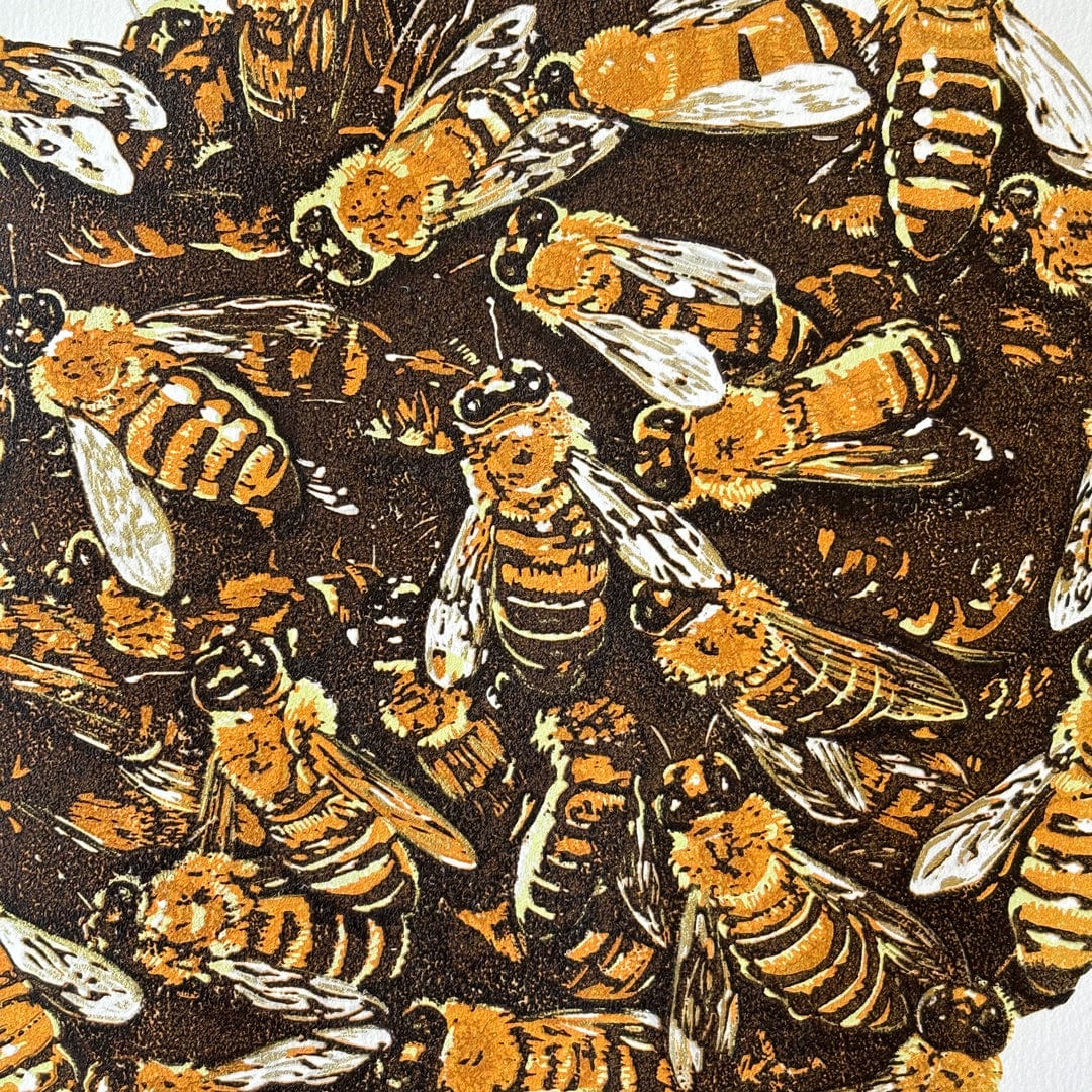 Abuzz Linocut Reduction Print by Kate Steiner