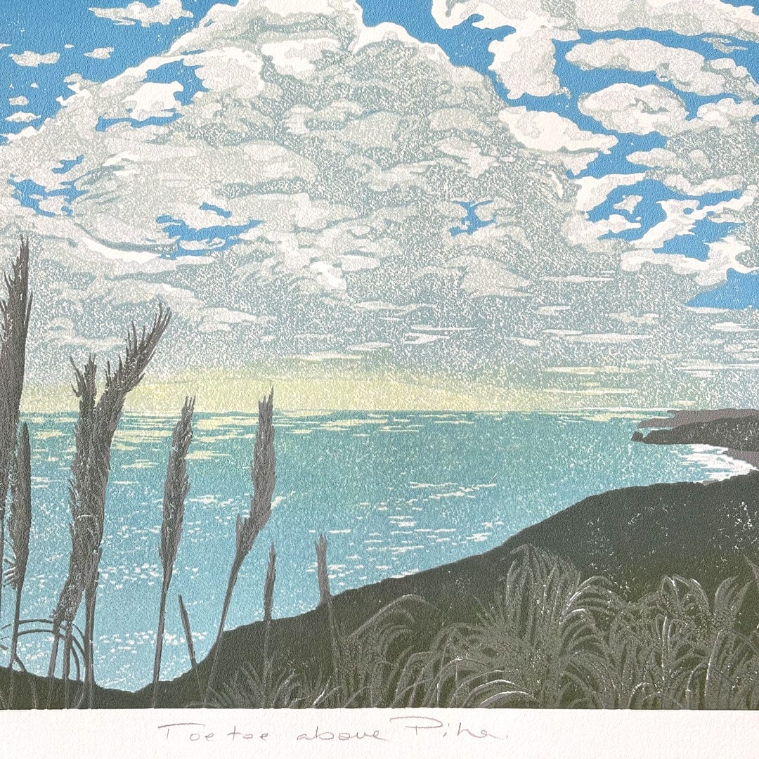 Toe Toe above Piha Linocut Reduction Print by Kate Steiner