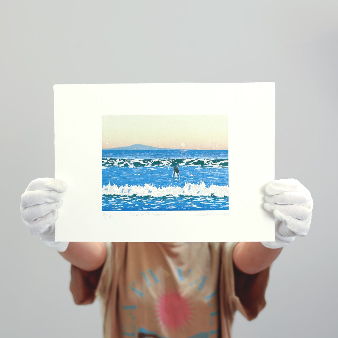 Dawn Dipper Linocut Reduction Print by Kate Steiner