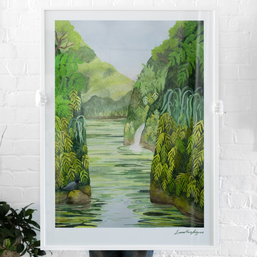 Bespoke Framed Whio on the Whanganui River Art Print by Emma Huia Lovegrove