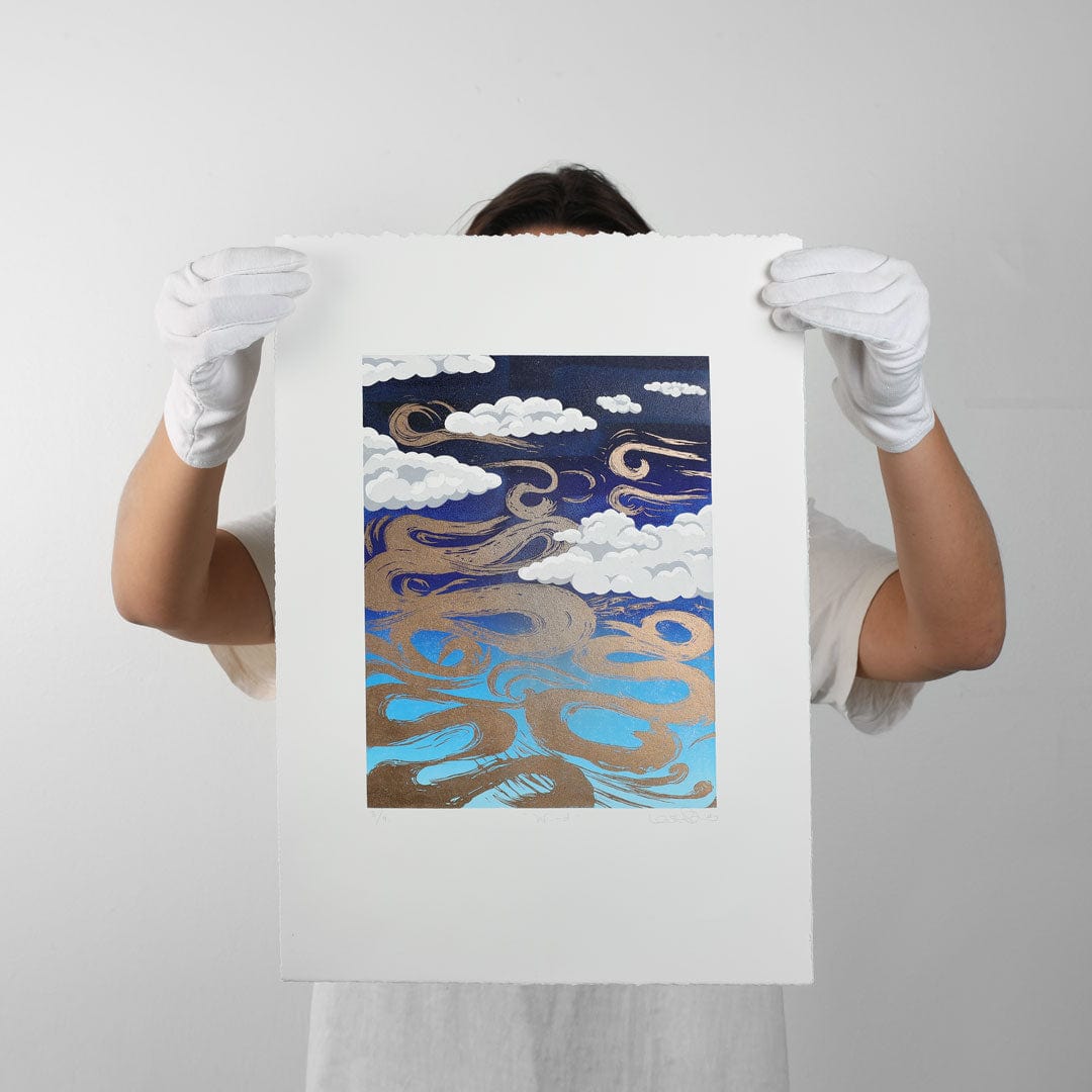 Wind Linocut Reduction Print by Kate Steiner