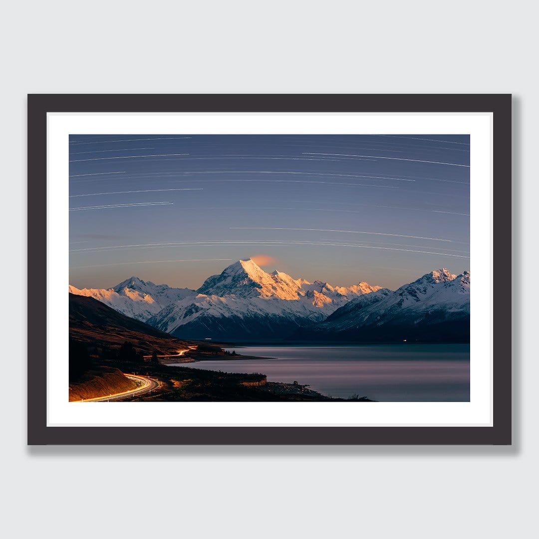 Aoraki Moonrise Star Trails Photographic Print by Mike Mackinven