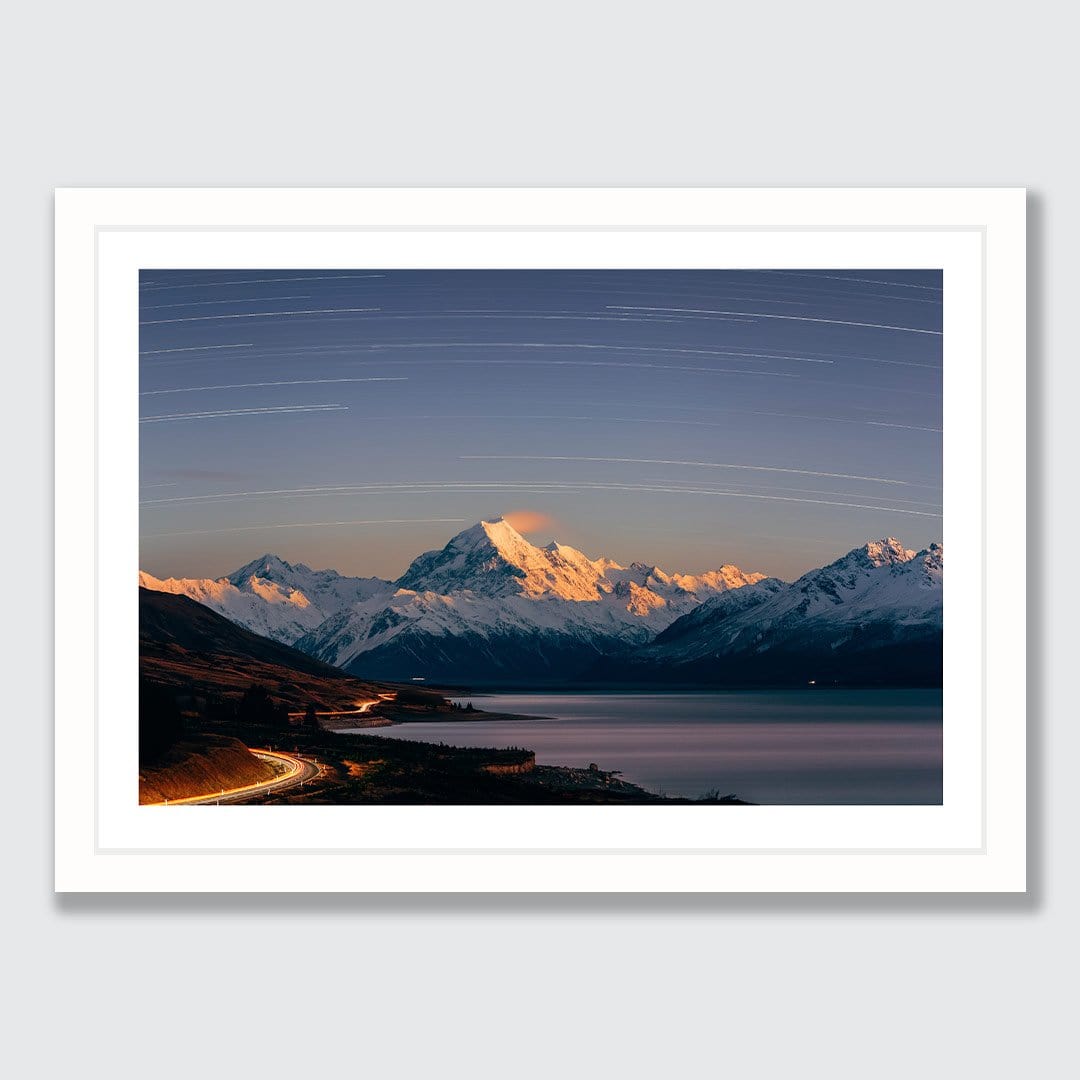 Aoraki Moonrise Star Trails Photographic Print by Mike Mackinven