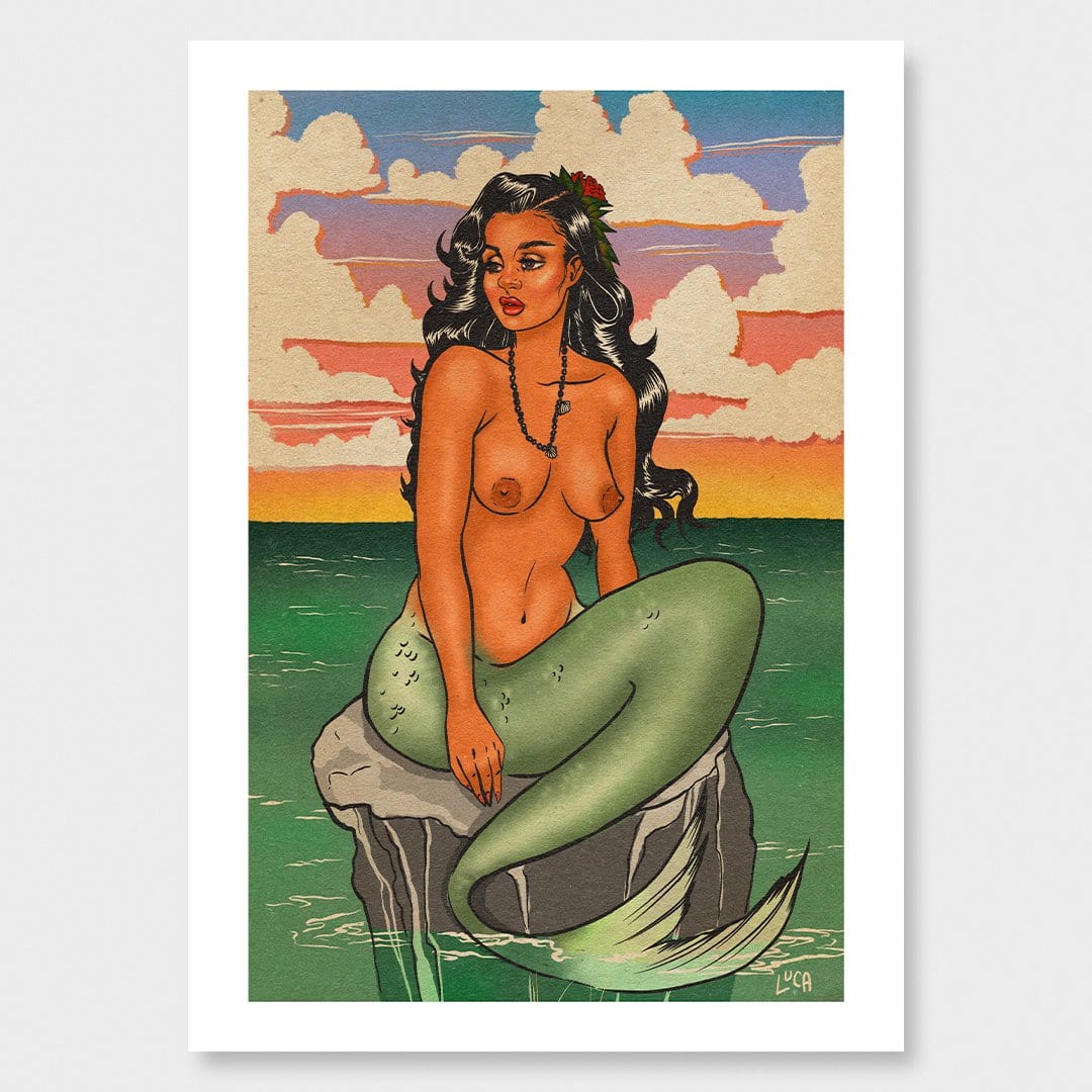 Aulola 'The Dawn' Nude Mermaid Art Print by Luca Walton