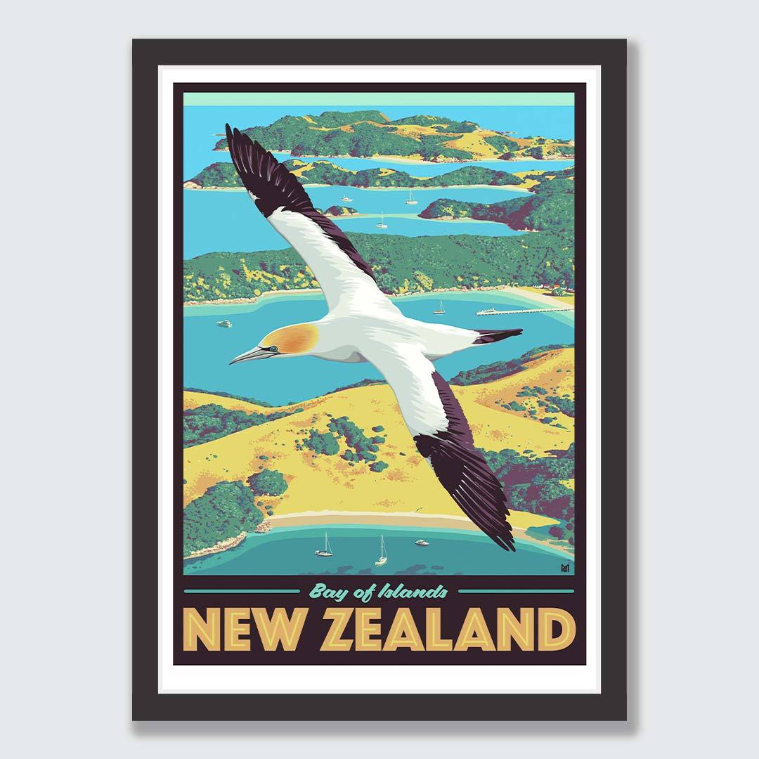 Bay of Islands Art Print (Vintage Travel Series) by Ross Murray