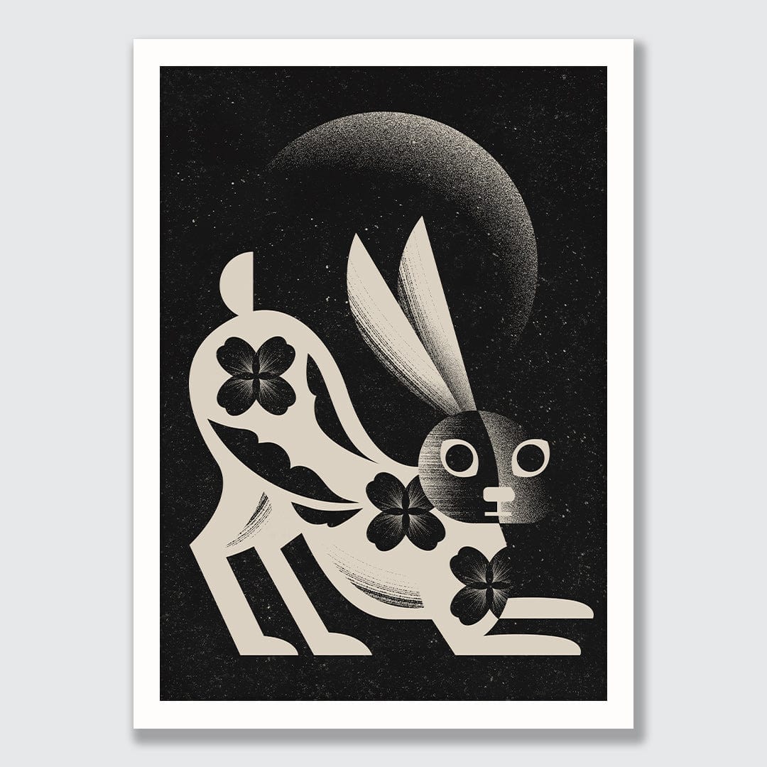Bunny and Moon Art Print by Beth Xia
