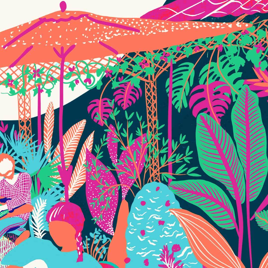 Cafe Catch Up Art Print by Harriet Popham