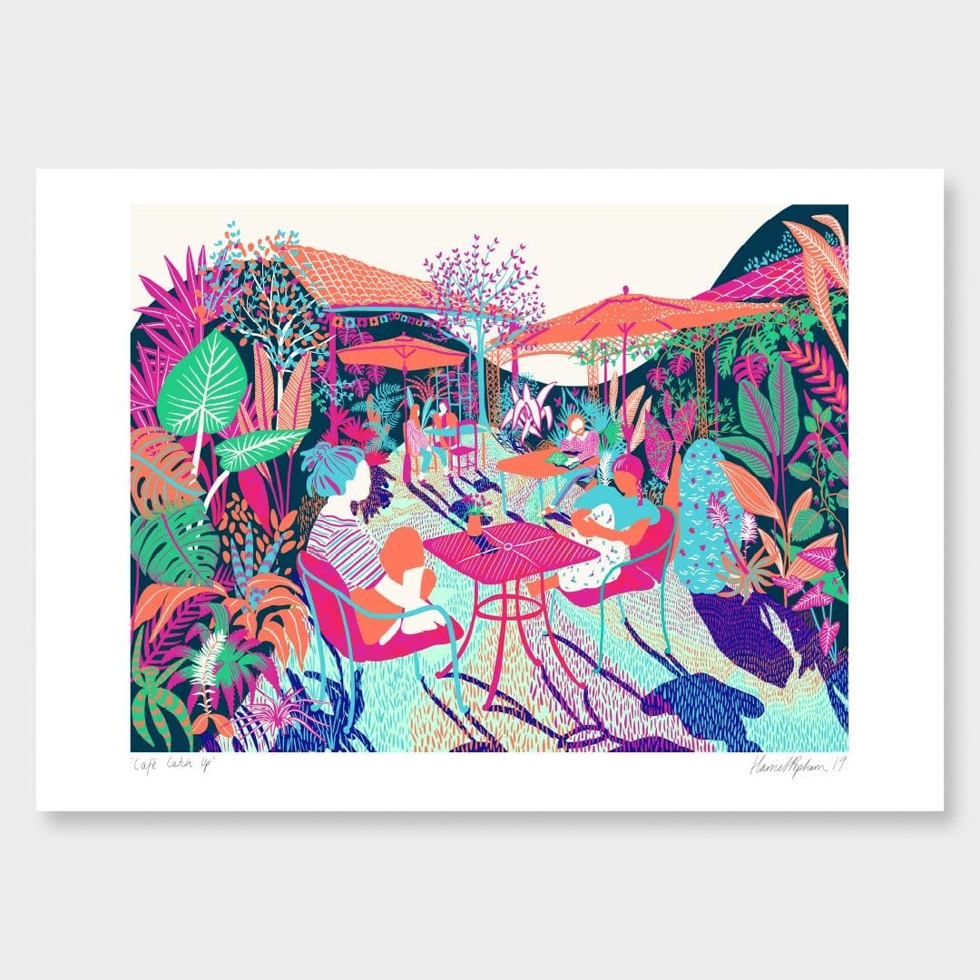 Cafe Catch Up Art Print by Harriet Popham