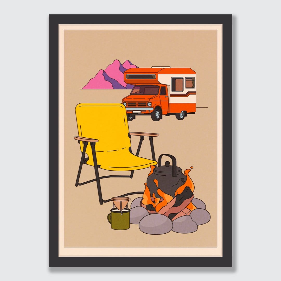 Camping and Coffee Art Print by Emile Holmewood