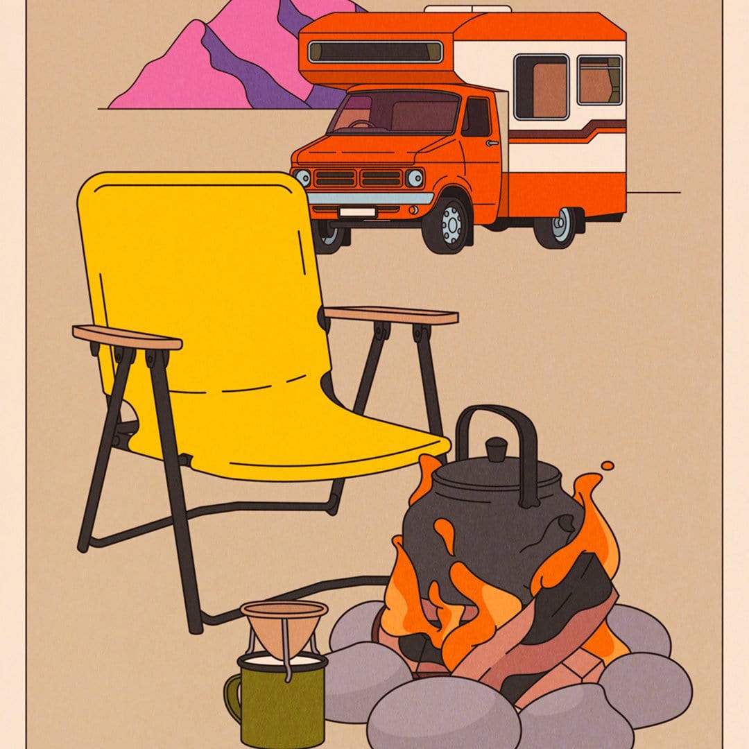 Camping and Coffee Art Print by Emile Holmewood