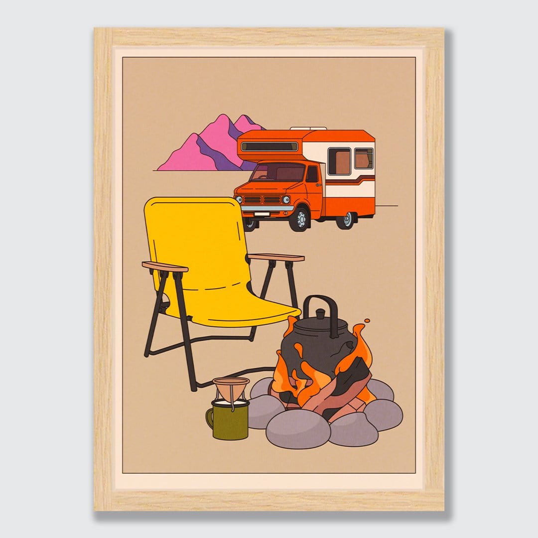 Camping and Coffee Art Print by Emile Holmewood