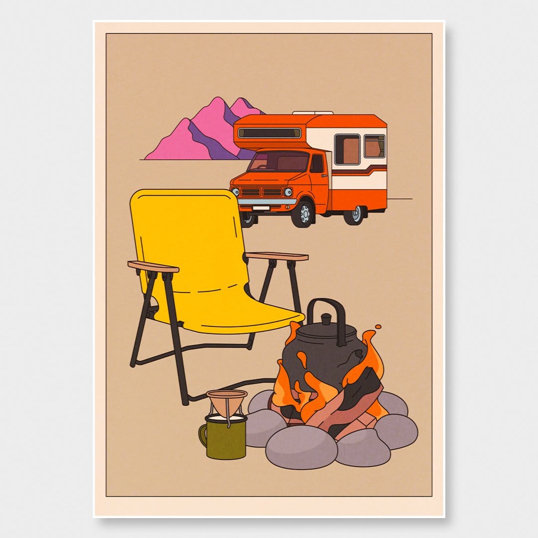 Camping and Coffee Art Print by Emile Holmewood