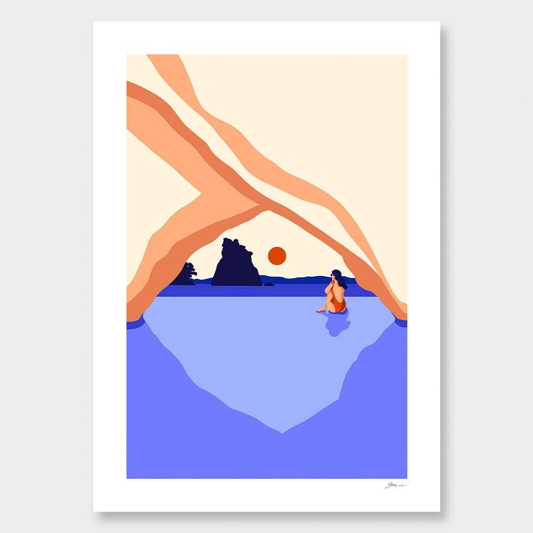 Cold Swim Cathedral Cove Art Print by Grace Popplewell