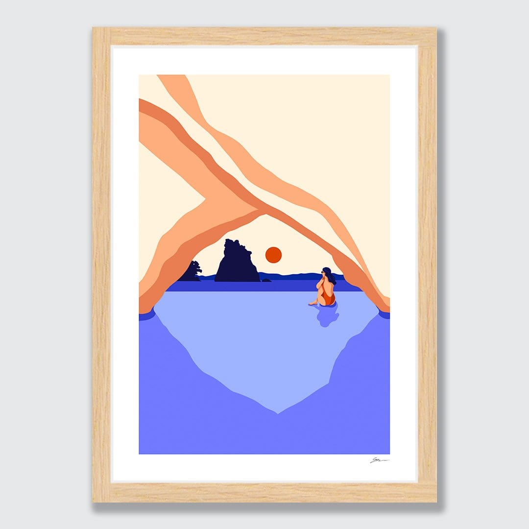 Cold Swim Cathedral Cove Art Print by Grace Popplewell
