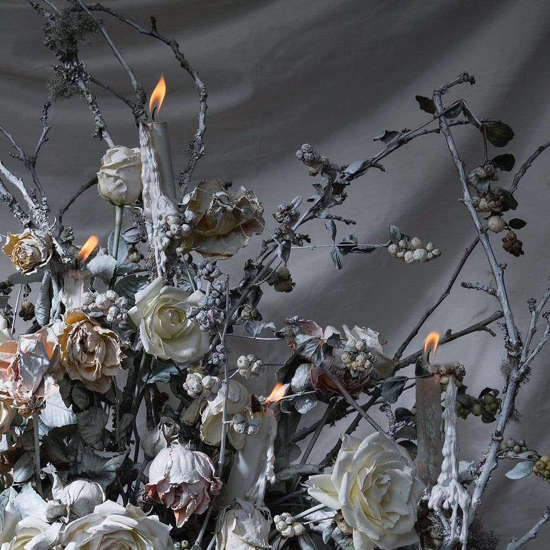 Dusted White Flowers &amp; Candles Photographic Print by Georgie Malyon