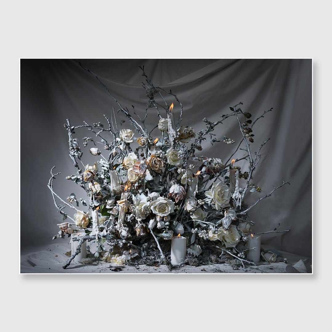 Dusted White Flowers &amp; Candles Photographic Print by Georgie Malyon