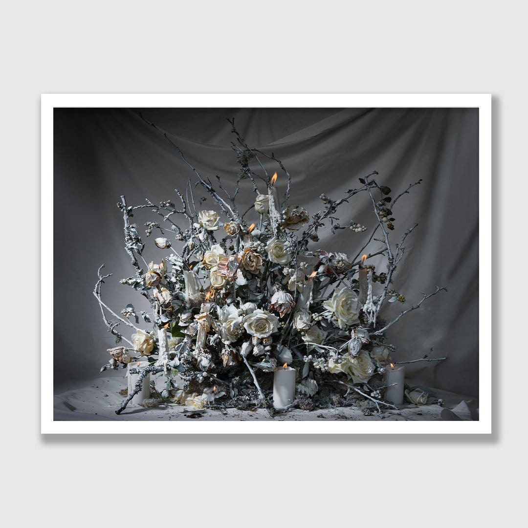 Dusted White Flowers &amp; Candles Photographic Print by Georgie Malyon